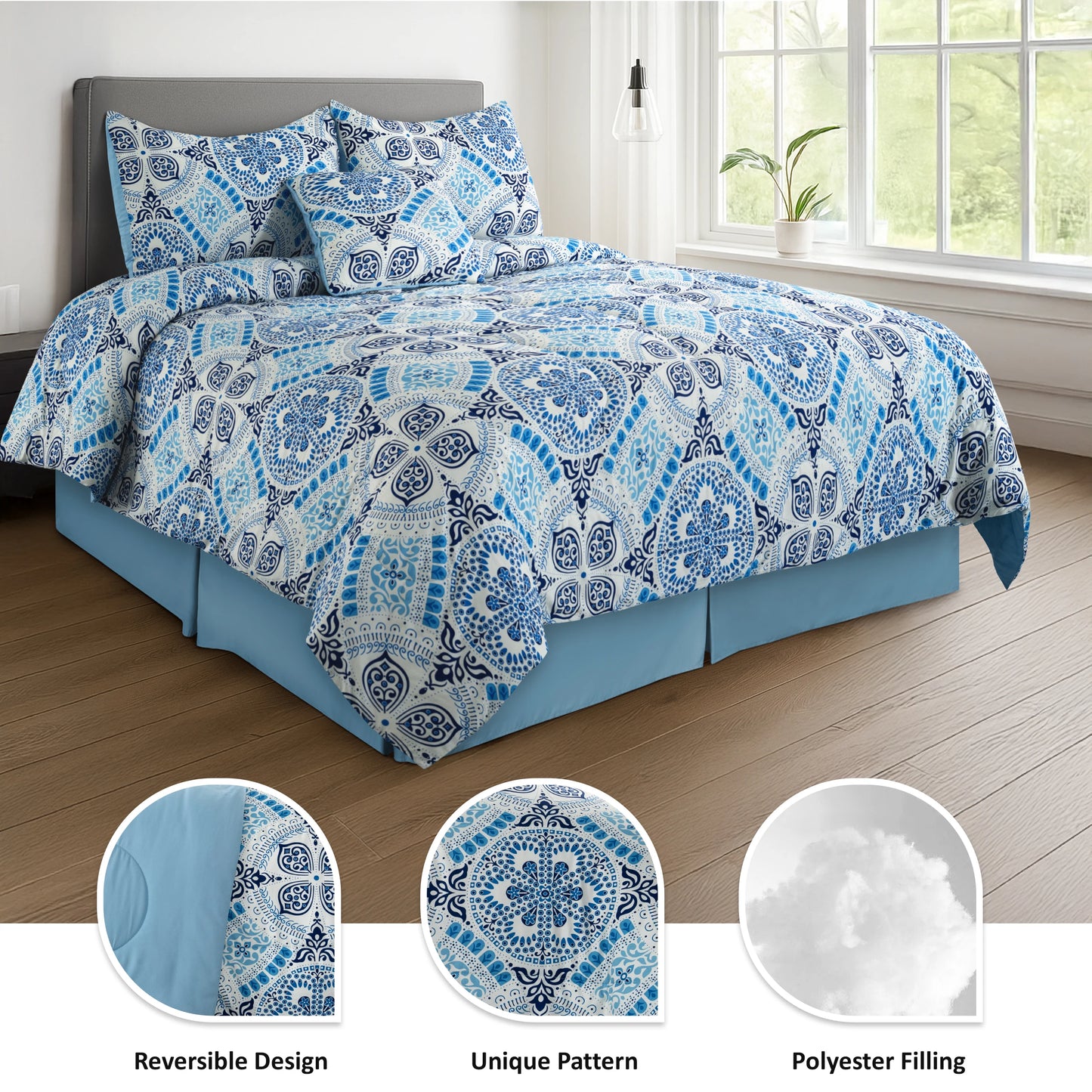 Lux Decor 5 Piece Reversible Comforter Set King Size All Season Bedding