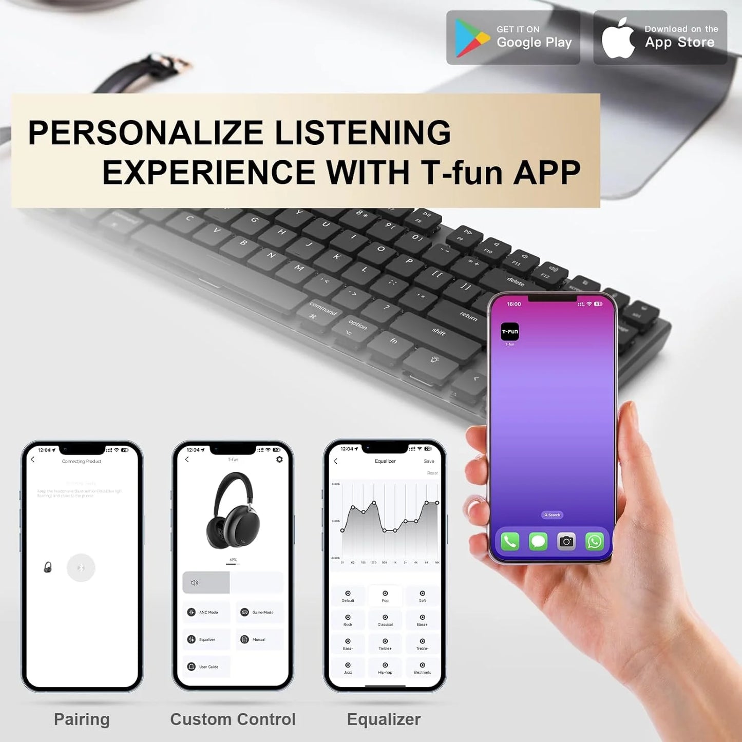 TFun NC45 Bluetooth ANC Over Ear Headphones HiRes Audio