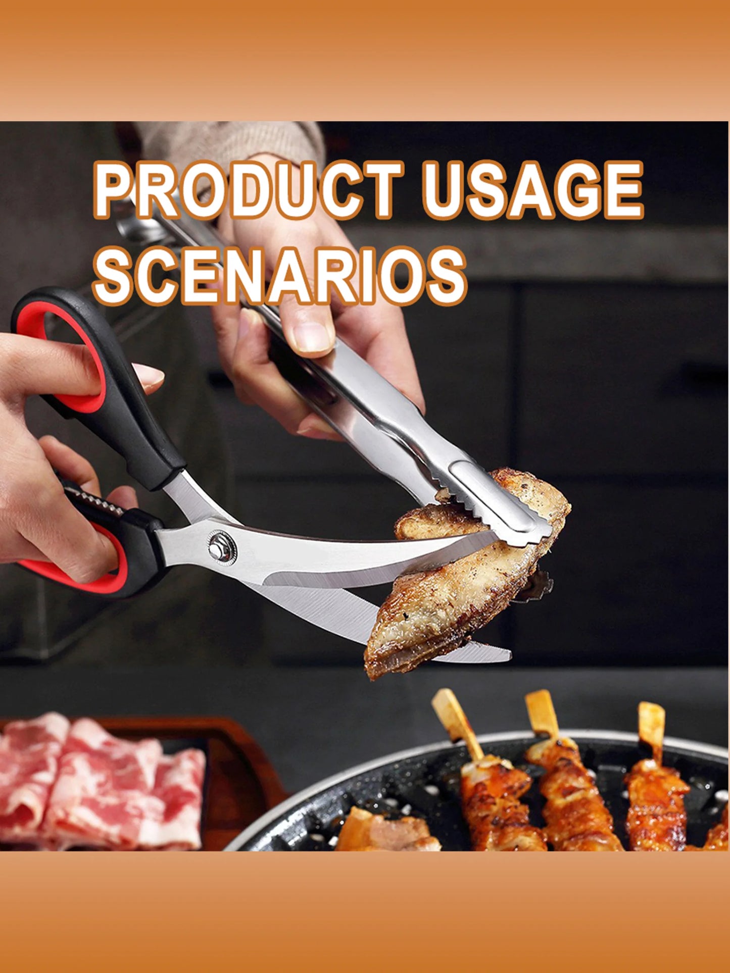 Durable Stainless Steel Kitchen Scissors Ergonomic For Poultry Fish Barbecue