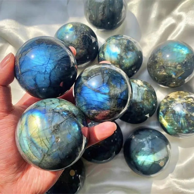 Natural Blue Labradorite Hand Carved Sphere Crystal Ball