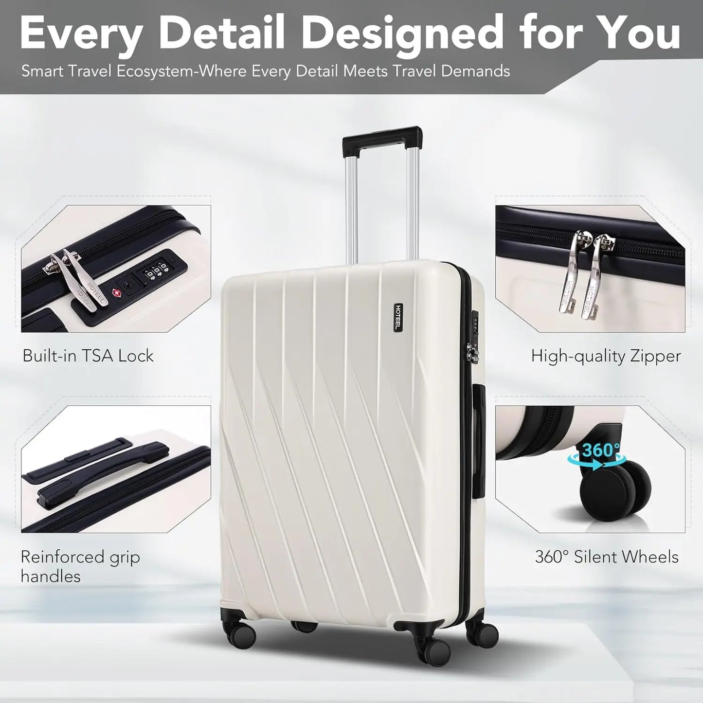 5 Piece PC Hardshell Luggage Set Spinner Wheels TSA Lock 20 24 28 Inch Carry On Suitcases With Duffel And Toiletry Bag