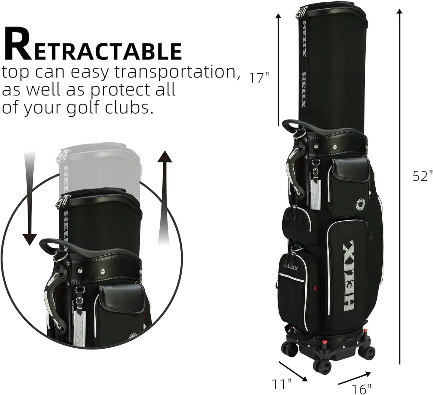 Helix Golf Travel Bag Wheels Lightweight Nylon 6 Way Divider