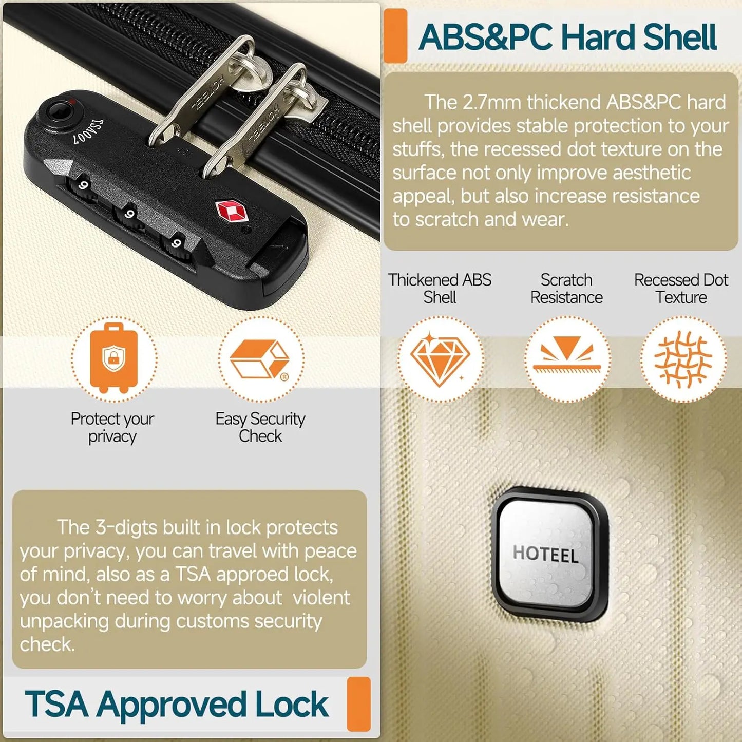 3 Piece Travel Luggage Set With TSA Lock Hardshell Carry On 20 Inch Luggage Duffel And Toiletry Bag For Business And Personal Travel