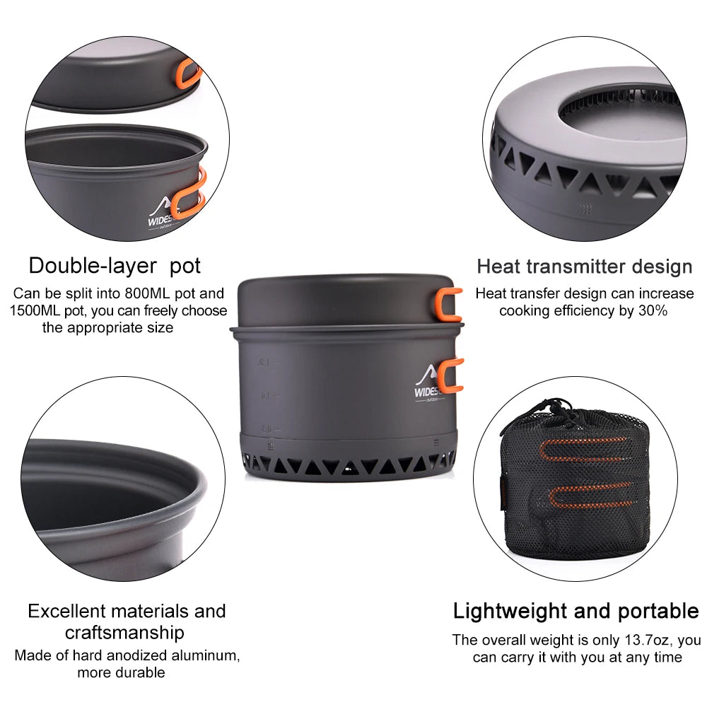 Widesea Camping Cookware Set 1.3L 2.3L Aluminium Alloy Pot Kettle Outdoor