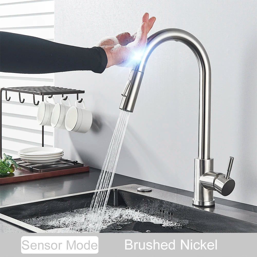 Black Pull Out Sensor Kitchen Faucet With Touch Control 2 Function Single Handle Mixer