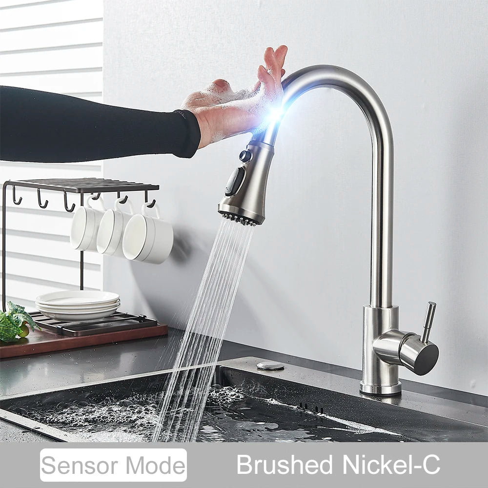 Black Pull Out Sensor Kitchen Faucet With Touch Control 2 Function Single Handle Mixer