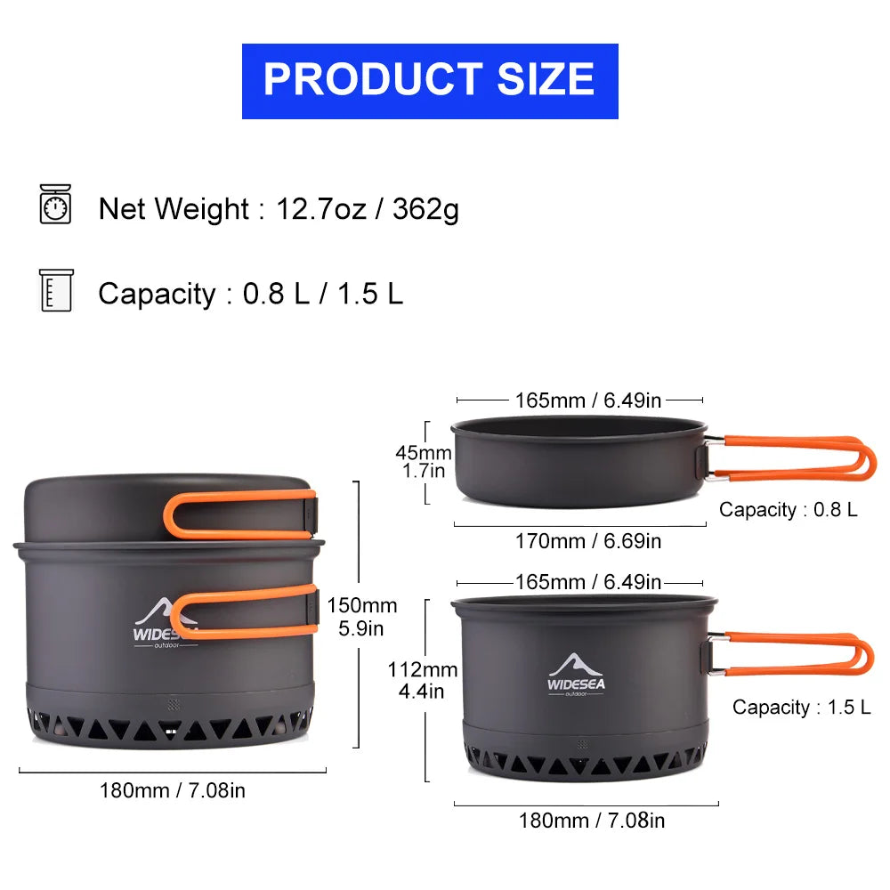 Widesea Camping Cookware Set 1.3L 2.3L Aluminium Alloy Pot Kettle Outdoor
