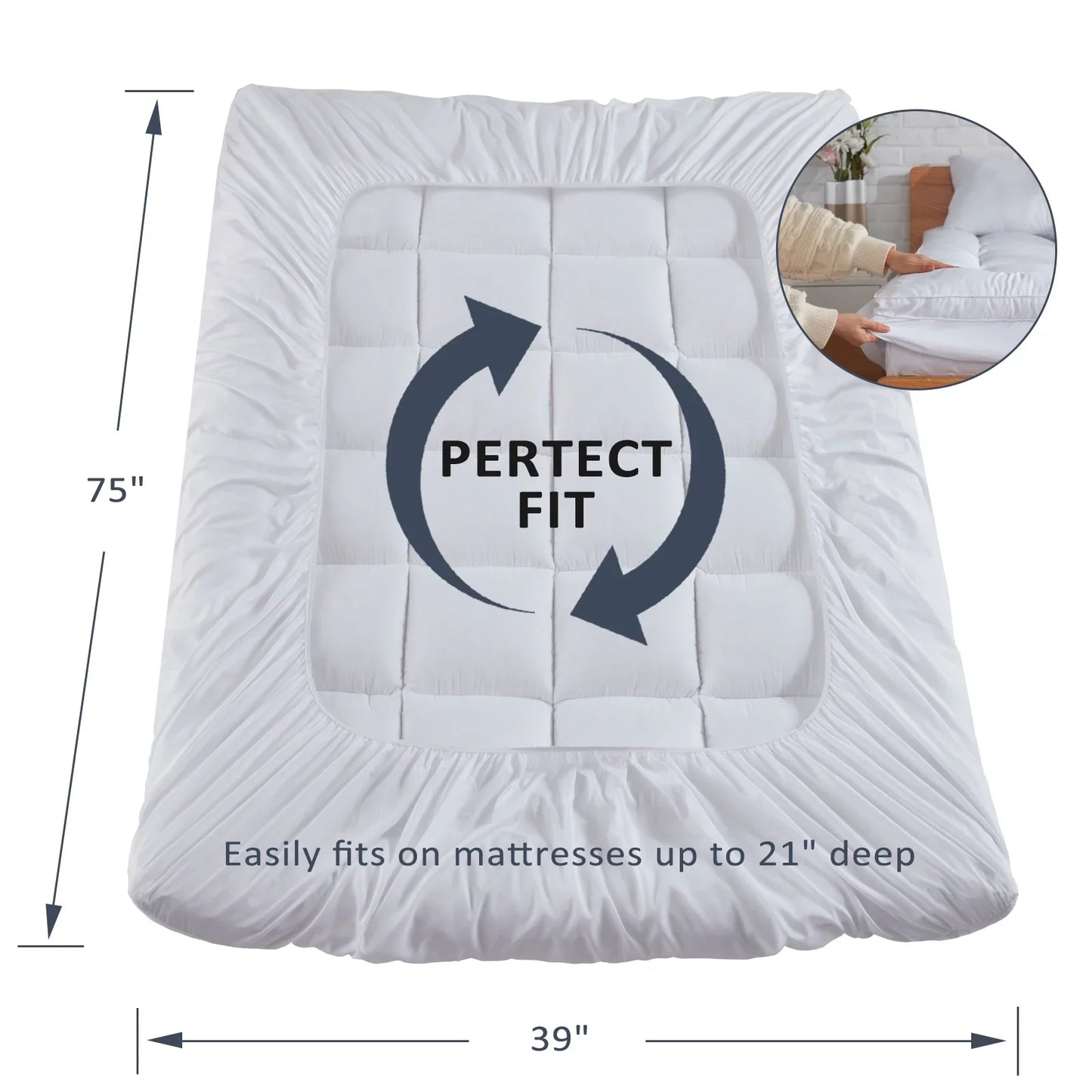 Queen Mattress Topper Extra Thick Cooling Pad 8 To 21 Inch Deep Pocket 1000 GSM
