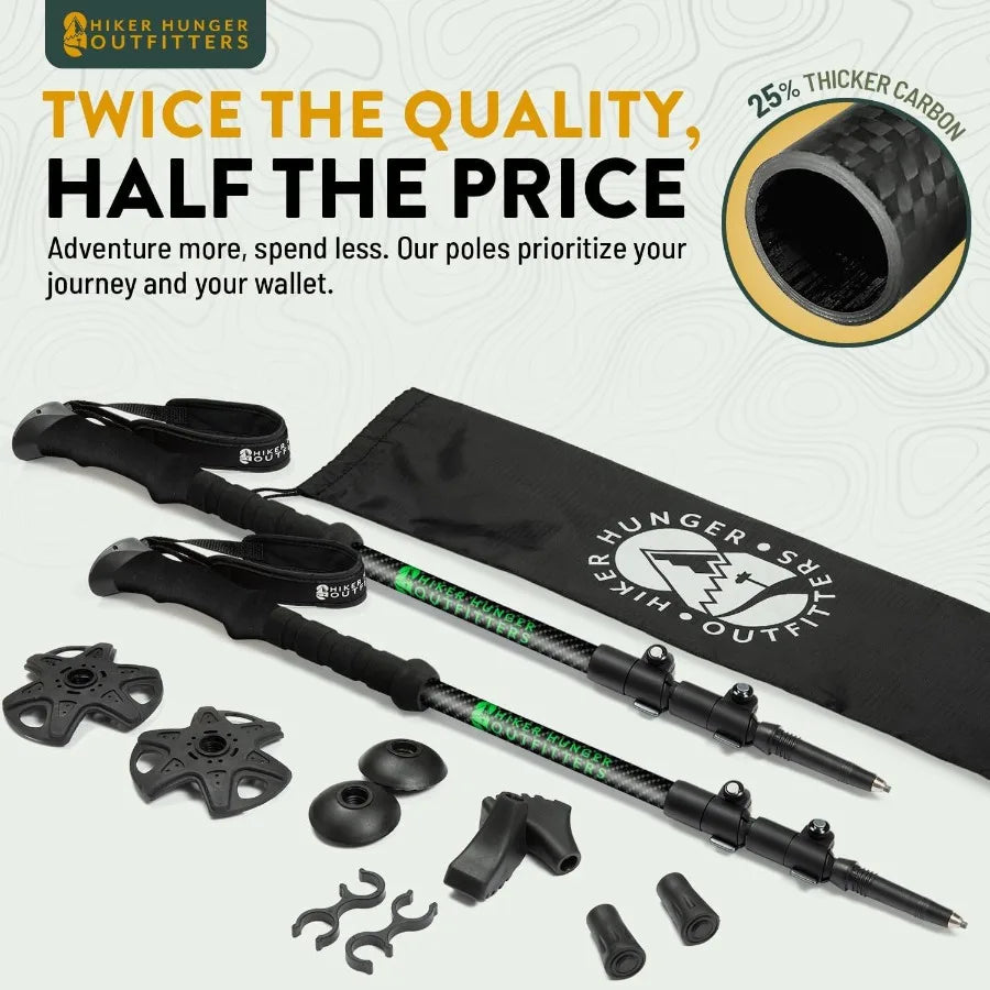 USA Brand 100 Percent Carbon Fiber Trekking Poles With Cork And EVA Foam Grips