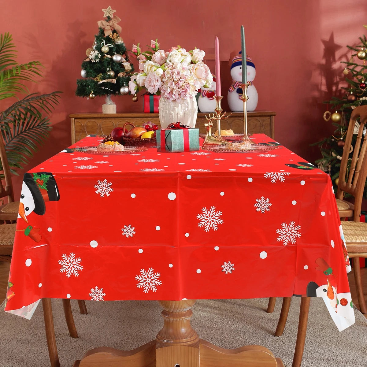 Christmas Snowflake Plastic Tablecloth For Navidad Natal And New Year Decor