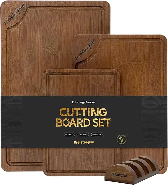 XL Bamboo Cutting Board Set Of 3 With Juice Grooves