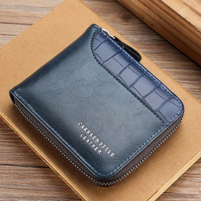 New Short Men Zipper Wallet With Coin Pocket Luxury Patchwork Stone Pattern Retro Purse Quality ID Card Holder For Men