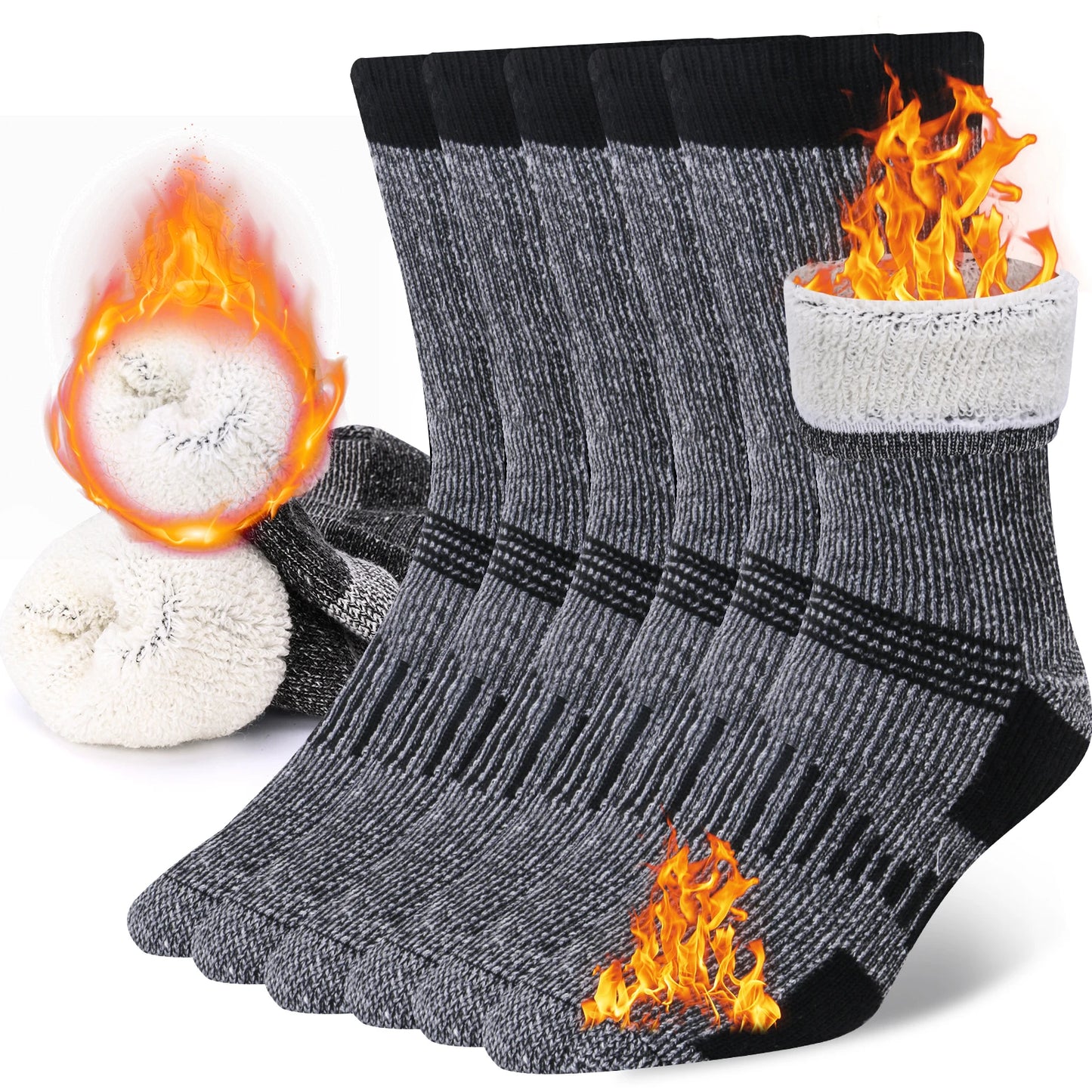 3 Pairs Merino Wool Crew Socks For Men And Women Thick Thermal Winter Outdoor Hiking Running Sports Large