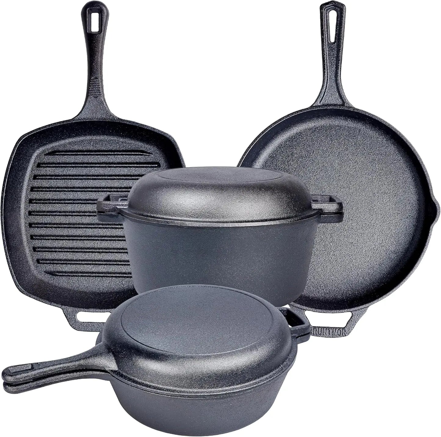 YTYIN Cast Iron Cookware Set With Skillet And Square Pan Lid For Camping