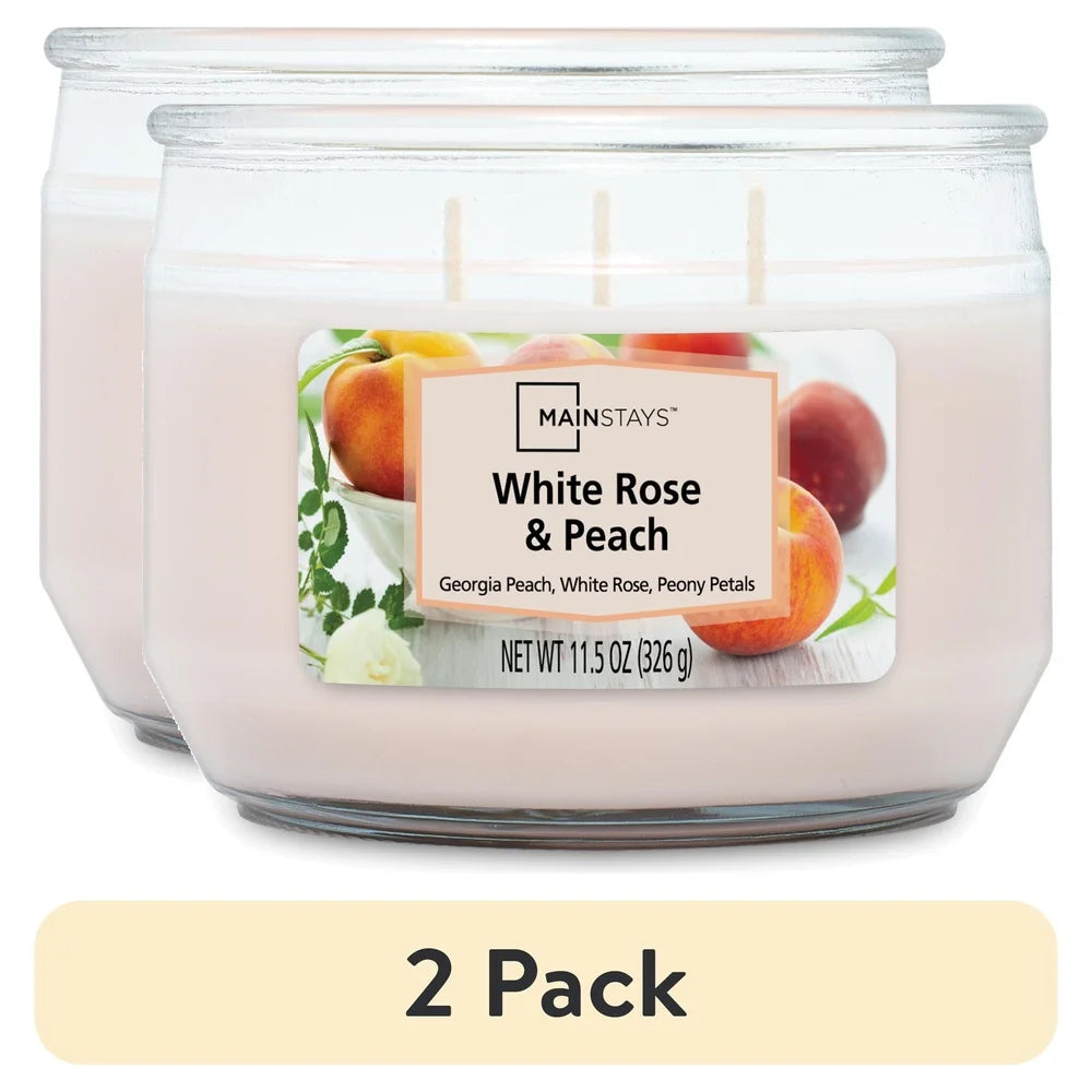 2 Pack White Rose Peach Scented Candles 3 Wick 11.5 Oz Home Decor Gift