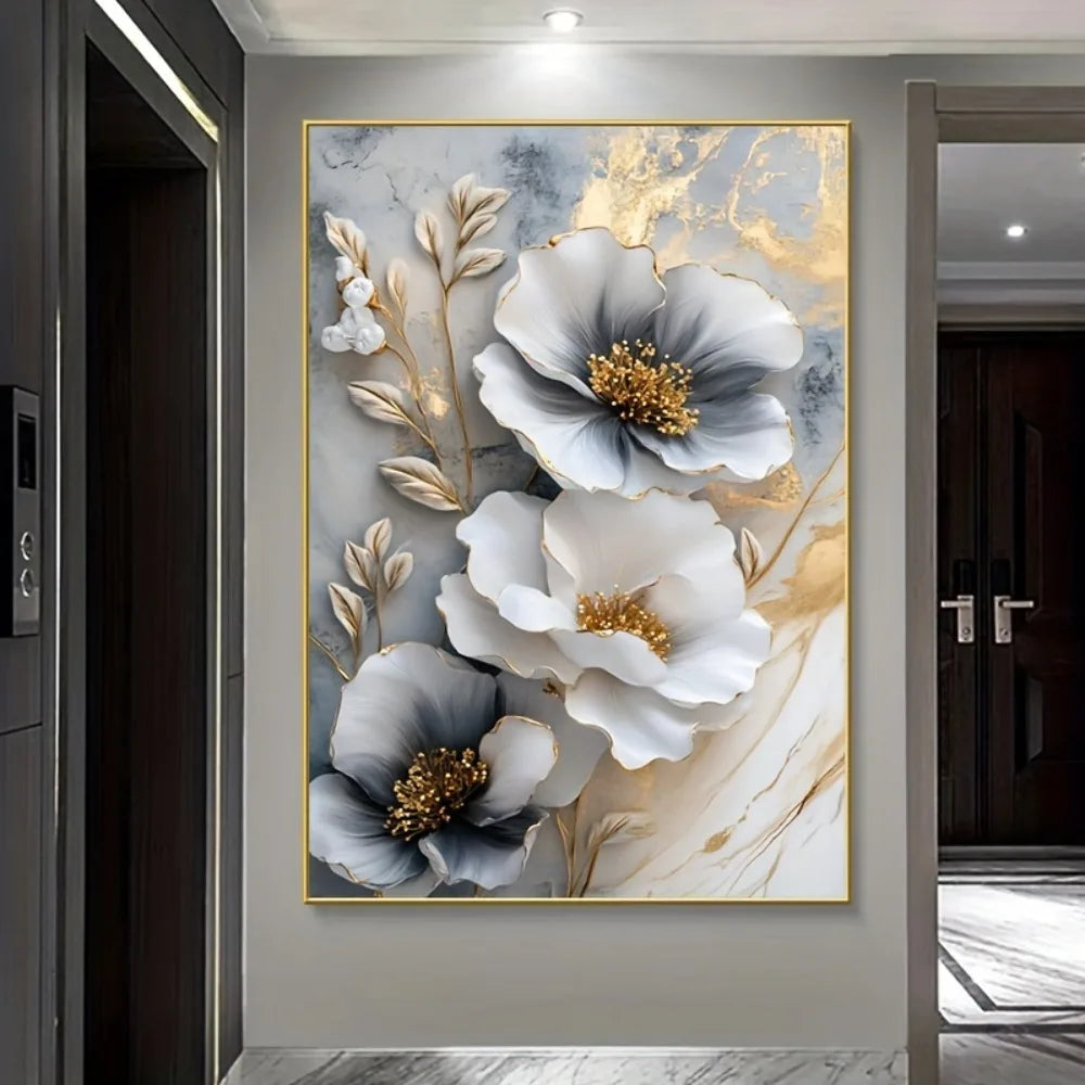 Modern Luxury Floral Canvas Mural Framed 3D Painting Bedroom