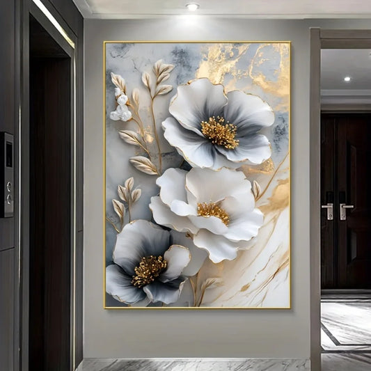 Modern Luxury Floral Canvas Mural Framed 3D Painting Bedroom