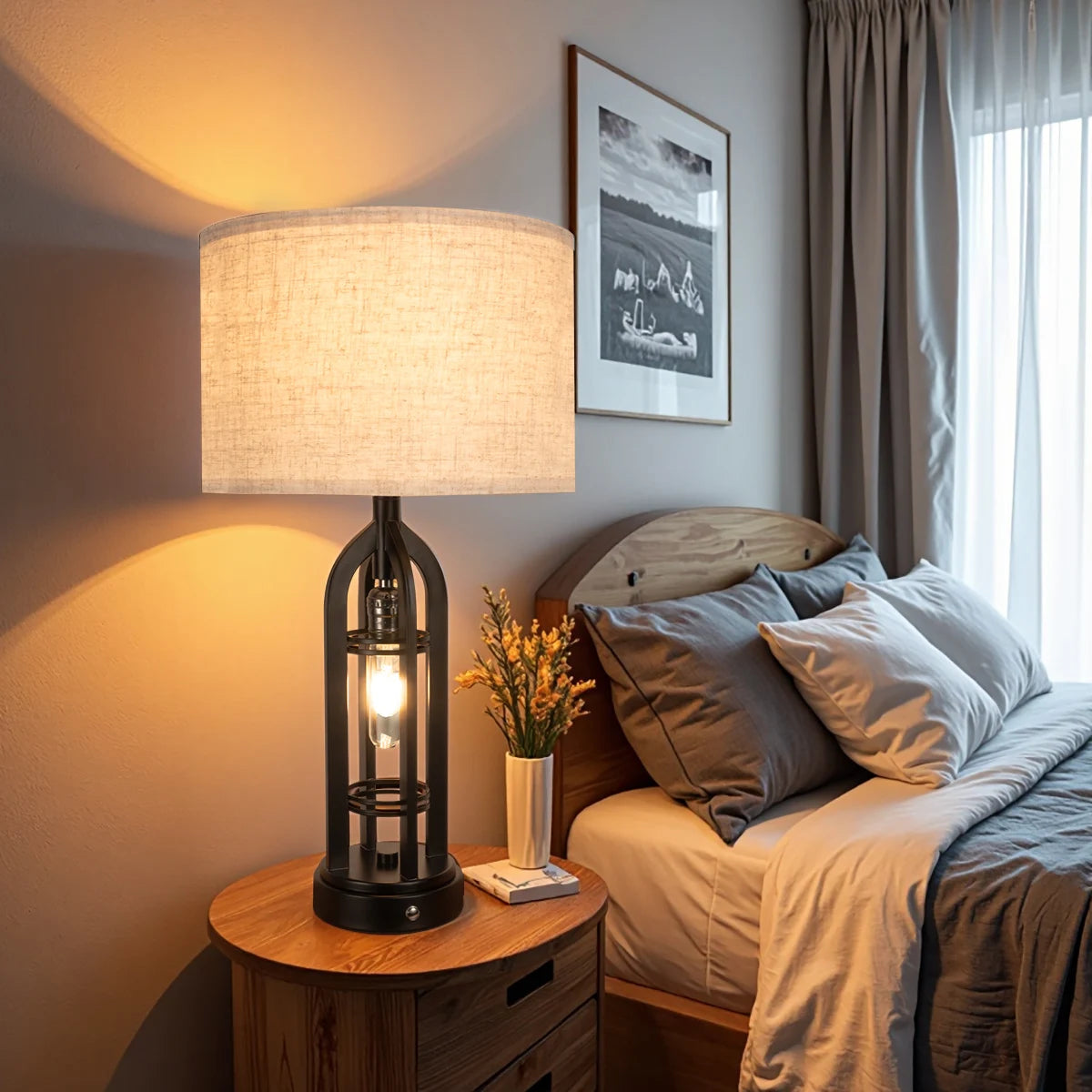 Industrial Retro Desk Lamp Night Light,3 Colors, Adjustable, 2 Pairs of Usp Ports, 2 Pieces, Including Light Bulb and Lampshade