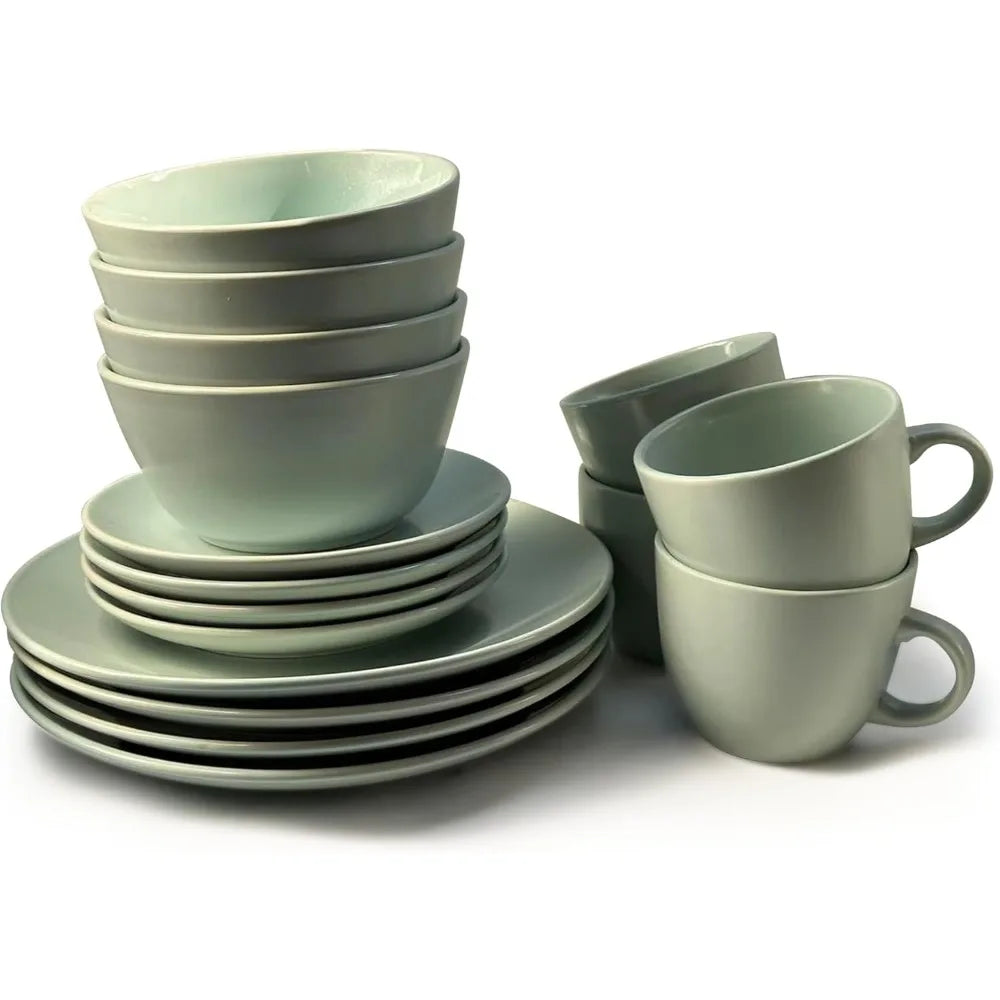 16-Piece Khakee Ceramic Dinner Set – Stoneware Plates, Bowls & Mugs – Modern Solid Colour Tableware for 4 – Microwave & Dishwash
