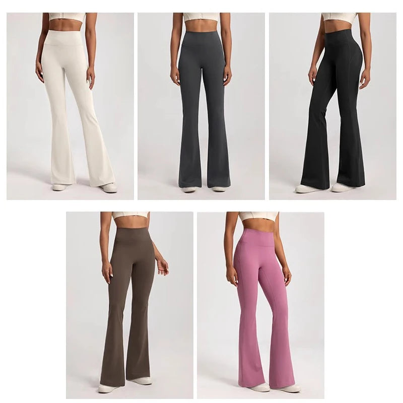 Women's High-Waisted Flared Pants, Elastic Waist, Cinching Hip-Lifting, Casual Yoga Pan for All-Season Exercise and Outdoor Wear