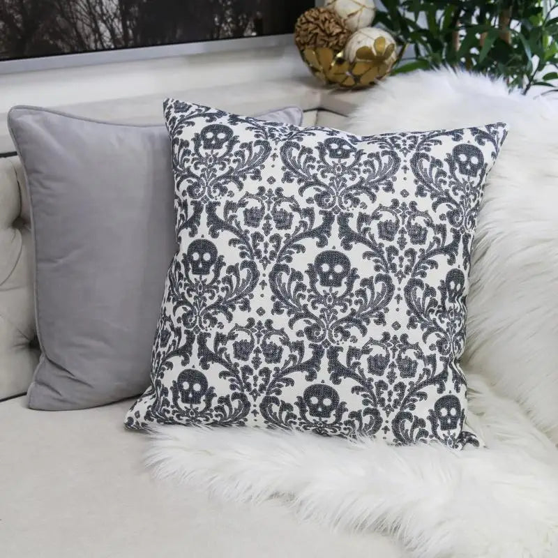 Black And White Skull Throw Pillow Day Of The Dead Decorative Cushion For Sofa