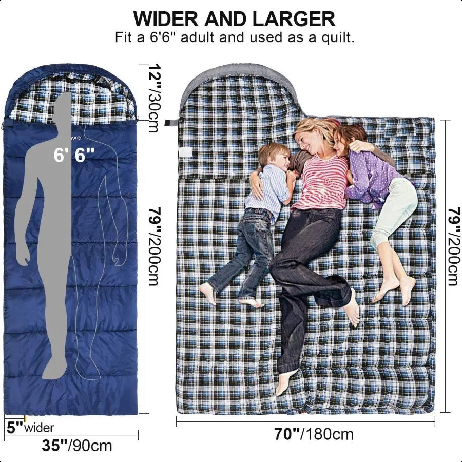 Flannel Sleeping Bag For Adults With Detachable Hood Cotton