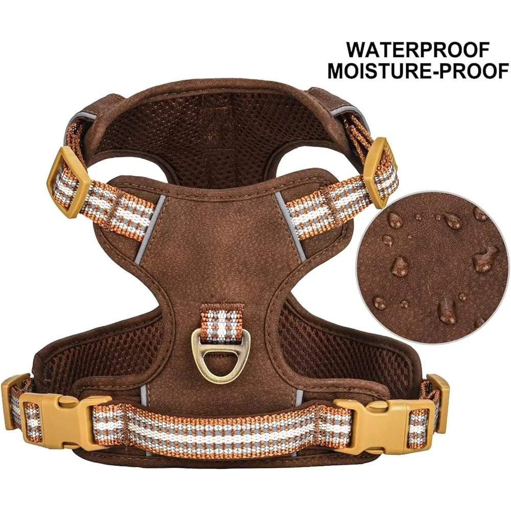 No Pull Reflective Soft Dog Harness Oxford Leather Vest