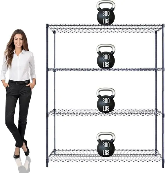 60x18x72 Black Heavy Duty 4 Tier Wire Shelving NSF 3200 Lbs Capacity