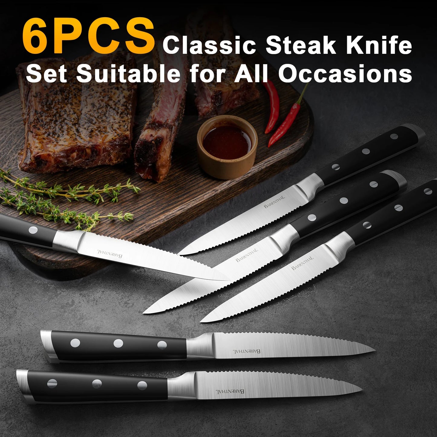 KitchenTrend 6 Piece Knife Set VG10 Core Includes Steak Knives Fruit Peeler