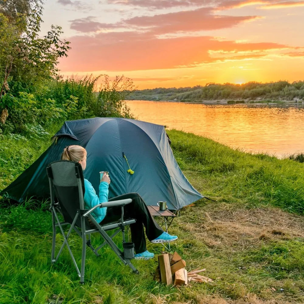 Durable Outdoor Aluminum Folding Chair With High Back Padding Up To 350 Lbs