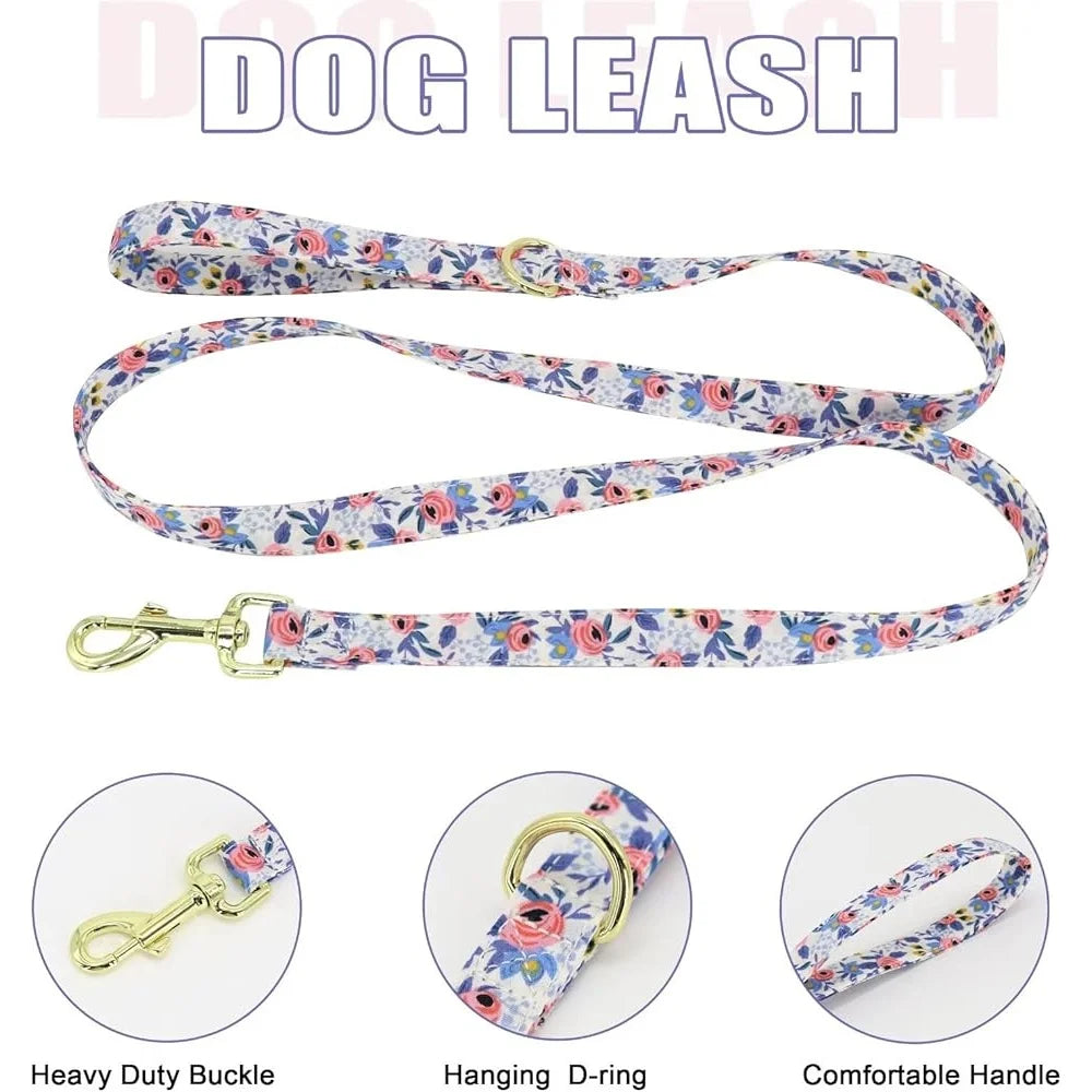 Cute Dog Harness Leash Collar Set Floral Mesh Vest Puppies