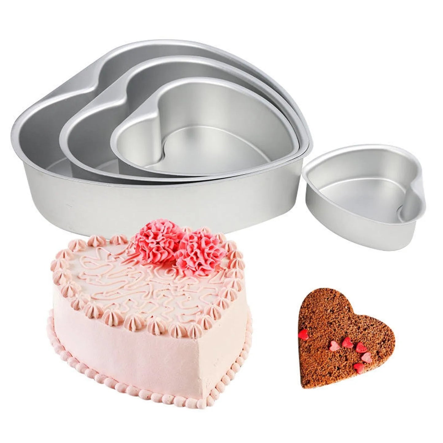 Heart Shaped Cake Pan Set 4, 6, 8, 10 Inch With Removable Bottoms Aluminum Molds For Birthdays Christmas Parties