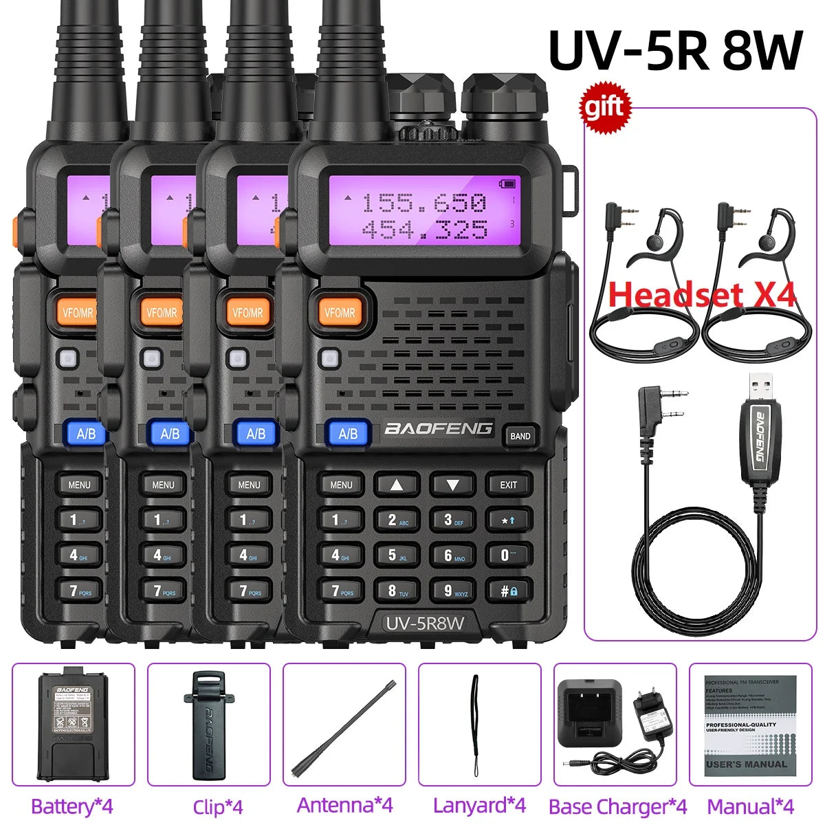 Baofeng UV5R 8W Dual Band Walkie Talkie VHF UHF 1800mAh Battery
