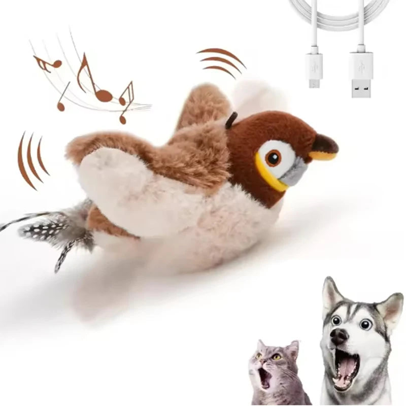 Hot Simulated Bird Cat Toy Interactive Plush Pet Toy For Cats And Dogs Rechargeable Chirping Flapping Bird No Flying