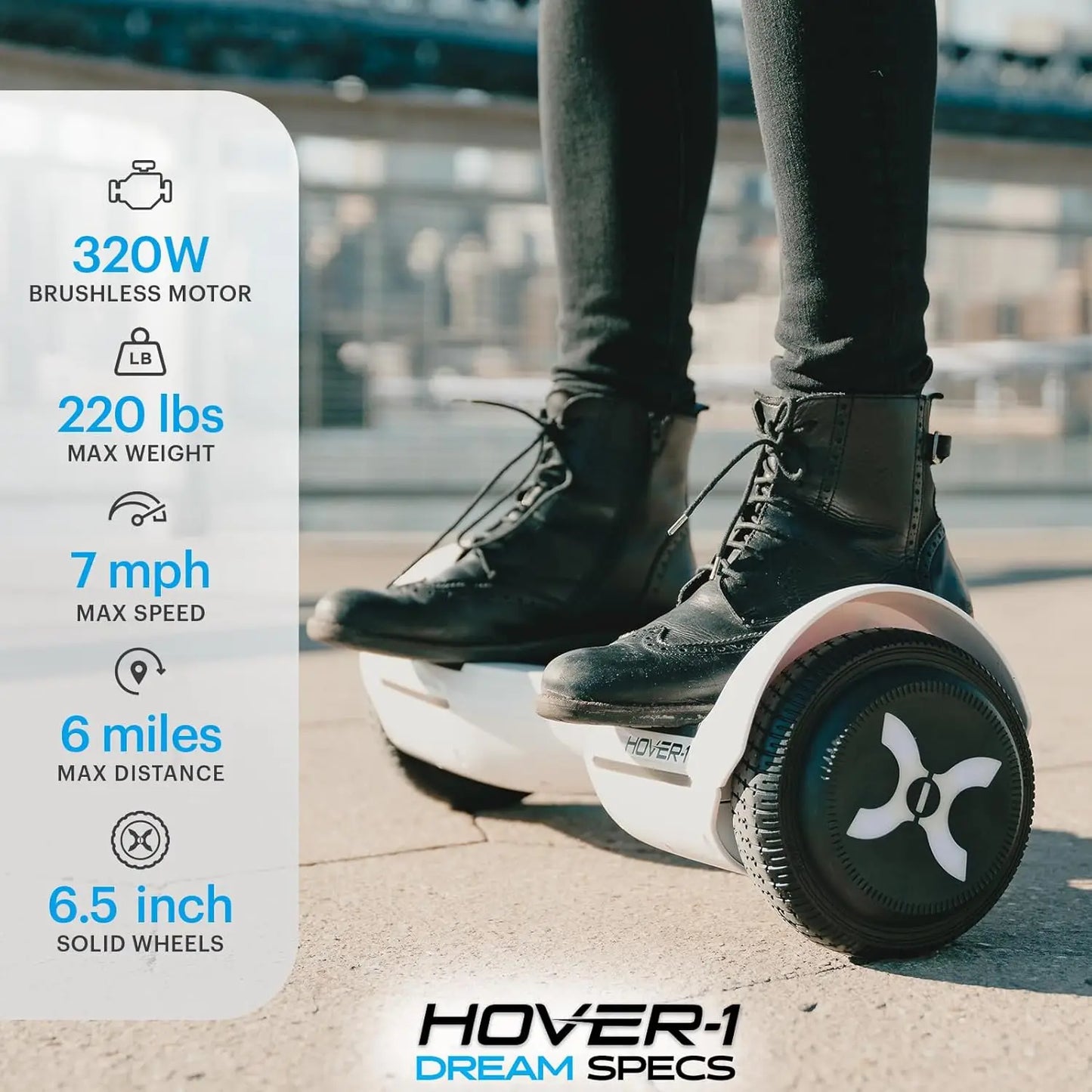 Hover-1 Dream Hoverboard White UL Certified 36V Battery 31-60 km Range
