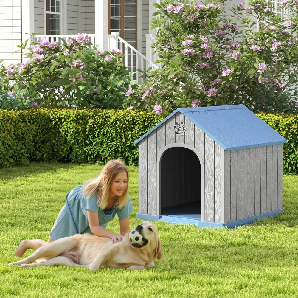 Durable Plastic Outdoor Dog House For Medium To Large Dogs With Elevated Floor