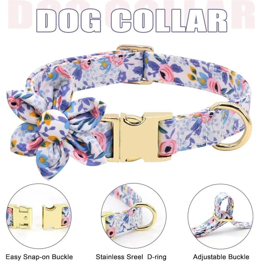 Cute Dog Harness Leash Collar Set Floral Mesh Vest Puppies