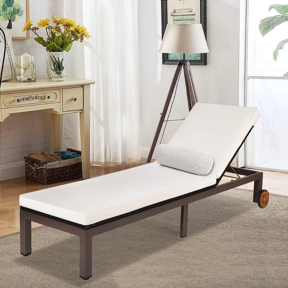 Adjustable Outdoor Wicker Lounge Chair Recliner With Cushion