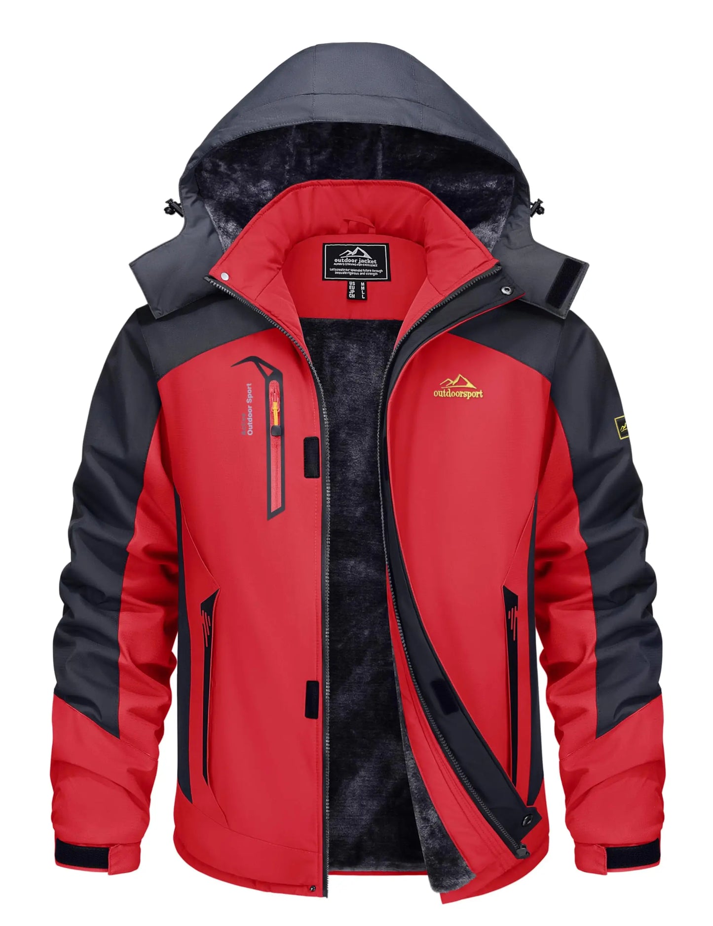 Men's Water Resistant Winter Ski Jacket Parka With Hood And Warm Fleece