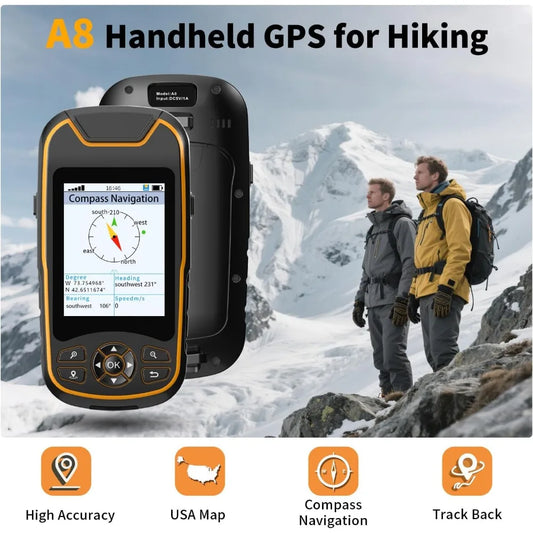 A8 Handheld GPS for Hiking, Rugged and Waterproof Handheld GPS Navigator, 3.2" Sunlight Readable Screen