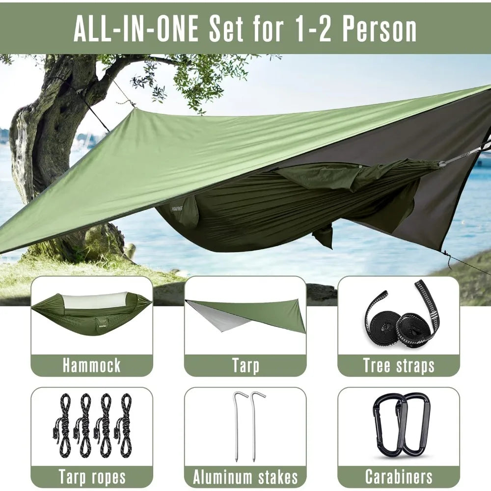 G4Free Large Camping Hammock With Mosquito Net And Rain Fly
