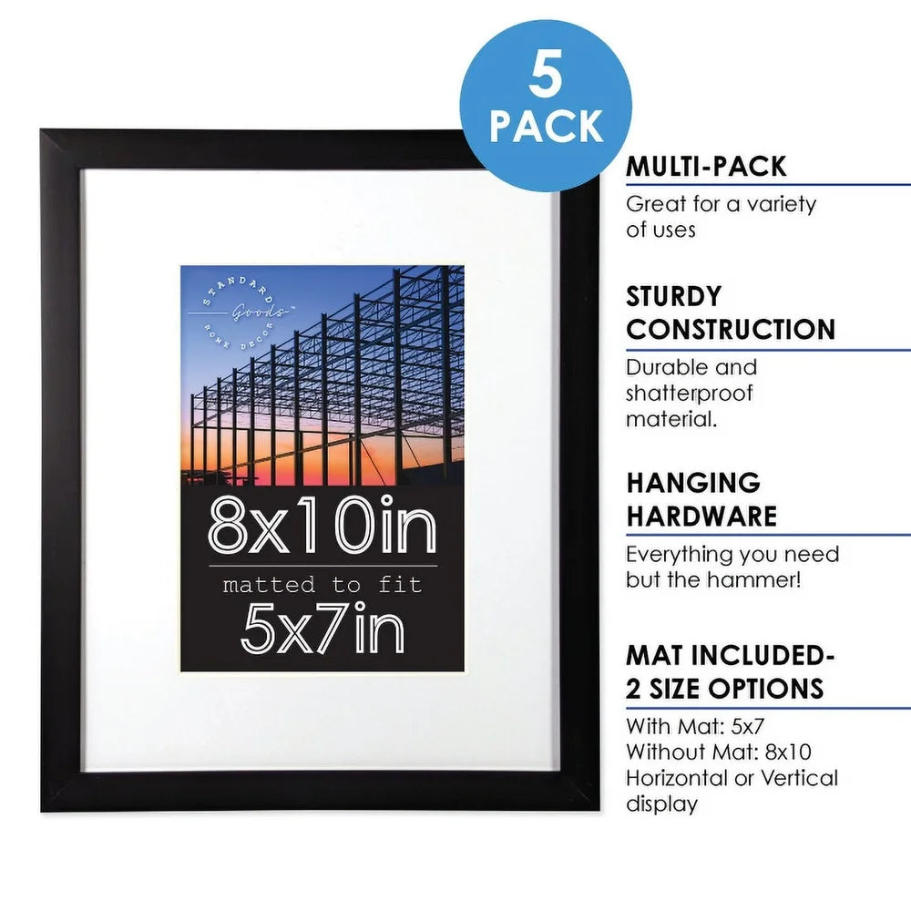 8x10 Matted To 5x7 Frame 5 Pack Black Thermoplastic Frames