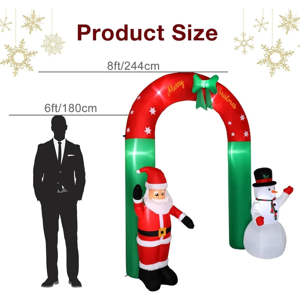 8ft Outdoor Christmas Inflatable Arch With Santa And Snowman LED Lights
