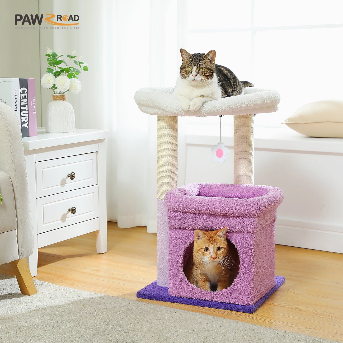 Cat Tree Tower With Cozy Condo And Wide Top Perch Sisal Posts For Indoor Cats