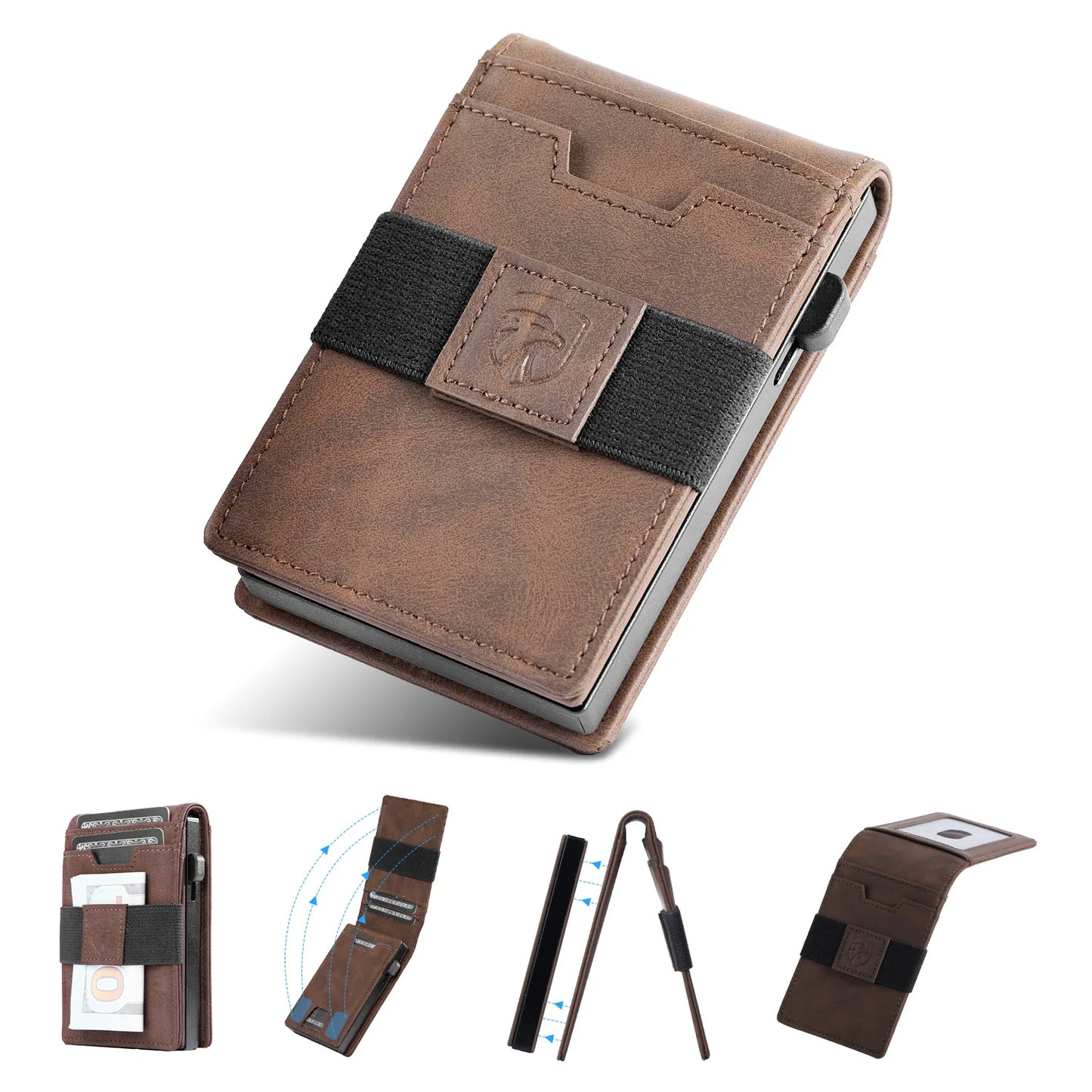 Leather Card Wallet Flip Holder Up To Six Cards Unisex