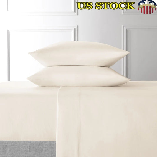 King Size 4-Piece Tan Lyocell Linen Blend Percale Bed Sheet Set Moisture Wicking Durable Soft Bedding All Season Use