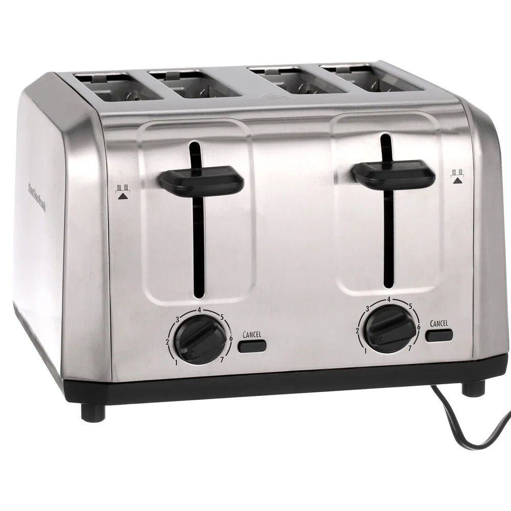 Brushed Stainless Steel 4 Slice Toaster Extra Wide Slots Toast Boost Auto Shutoff Slide Out Crumb Tray 7 Shade Settings