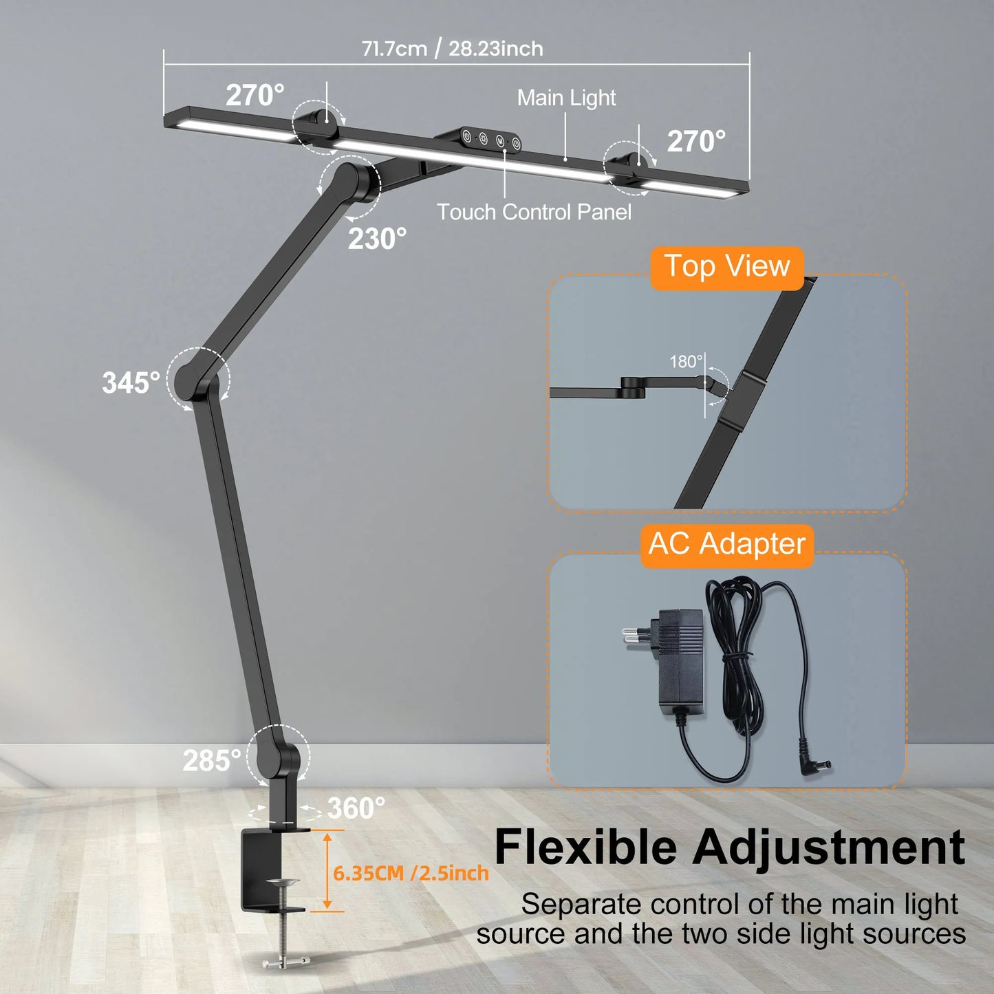Three Head Desk Lamp With Memory Five Color Temperatures
