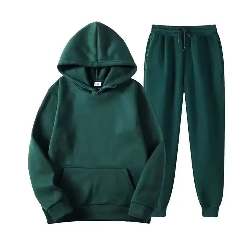 Unisex Thick Fleece Tracksuit Hoodie Set With Pullover And Jogger Pants