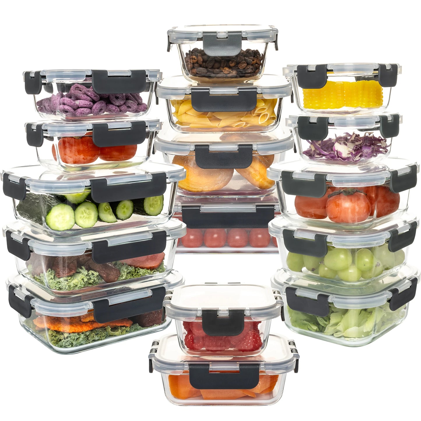 16 Piece Glass Food Storage Containers Set Leakproof Airtight BPA Free Microwave Safe Oven Safe Stackable